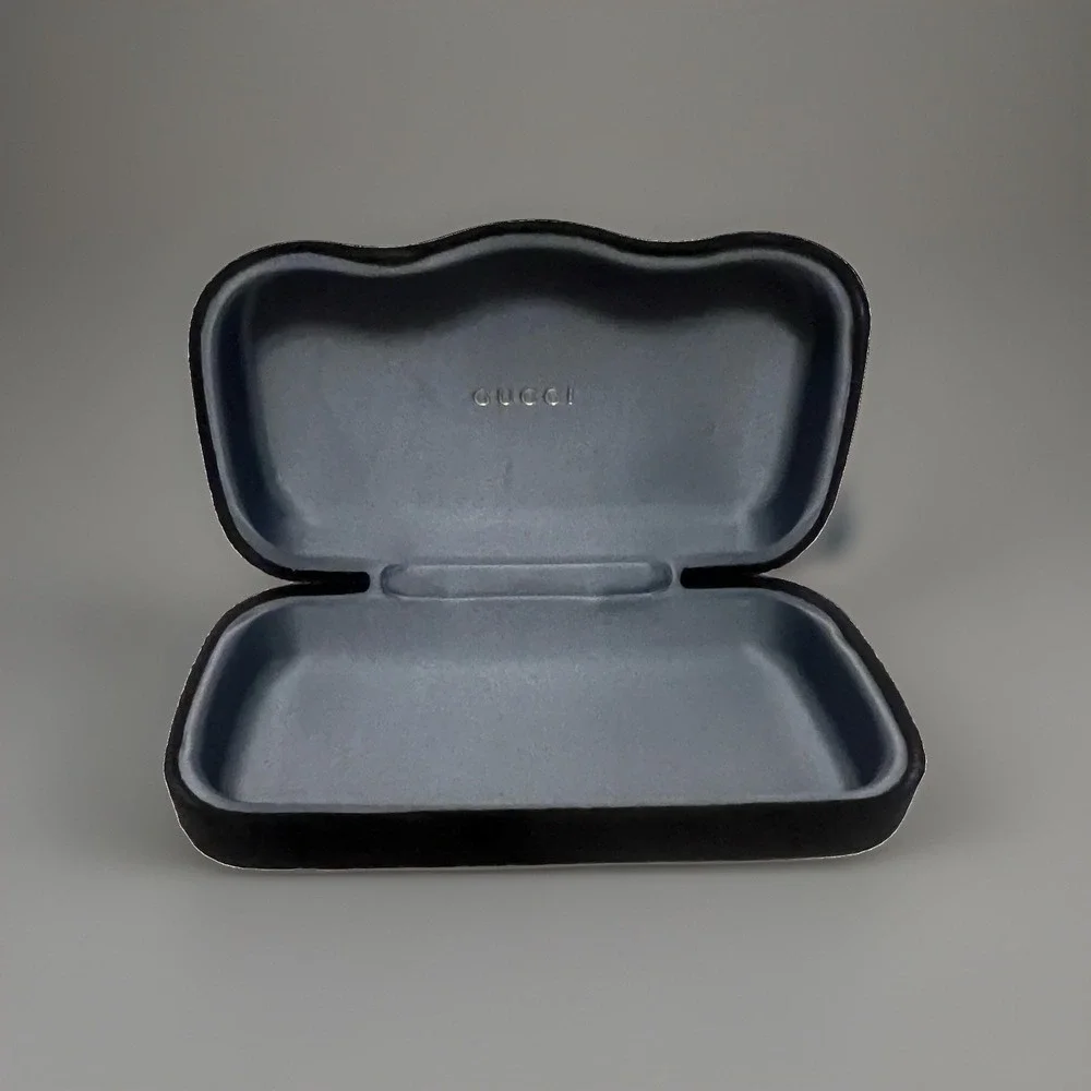GUCCI eyeglasses case Black Velvet Silk Lined Light Blue. Can Be Used As Clutch